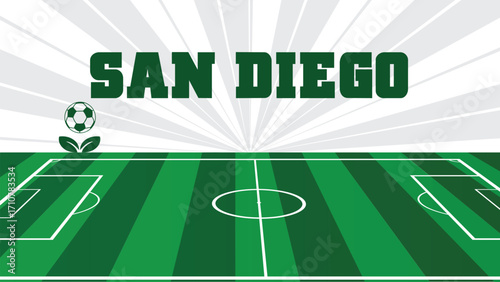 SAN DIEGO Drawings Of City Names, USA Soccer green field, Vector Illustration Abstract Editable image, Social Media and web Post