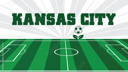 Kansas City Drawings Of City Names, USA Soccer green field, Vector Illustration Abstract Editable image, Social Media and web Post