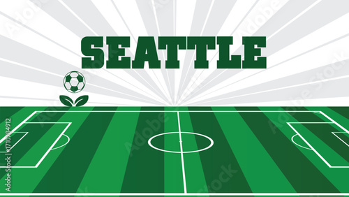 Seattle Drawings Of City Names, USA Soccer green field, Vector Illustration Abstract Editable image, Social Media and web Post