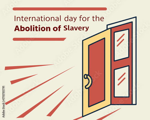 International Day for the Abolition of Slavery illustration with an open door concept and light