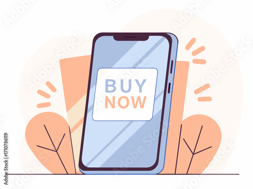 Smartphone with Buy Now Button on Screen Online Shopping and E Commerce Concept Illustration