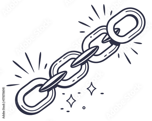 Hand drawn chain link illustration symbolizing strength connection security and unbreakable bonds in a simple design