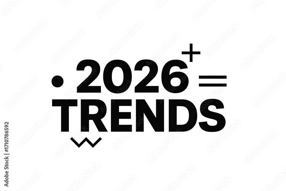 Obraz premium Text 2026 trends in black, isolated on transparent background, concept of future