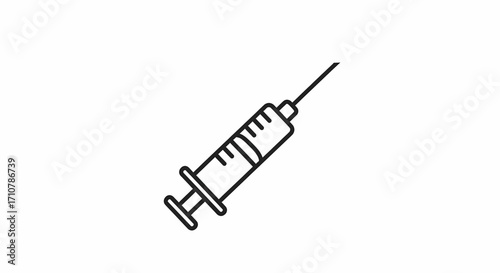 Medical syringe icon with needle, isolated on white background