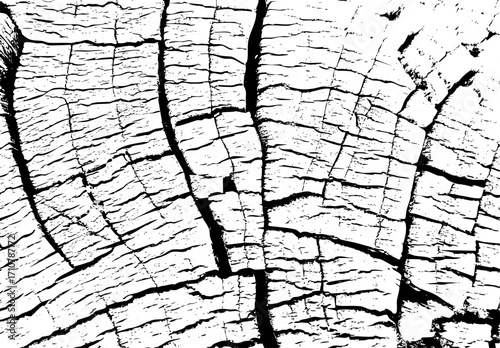 Cracked vintage tree stump surface showing natural texture and annual wood rings. Close up tree stump cracks