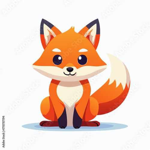 Adorable red fox character sitting happily, a cute cartoon woodland animal illustration isolated on a white background for design