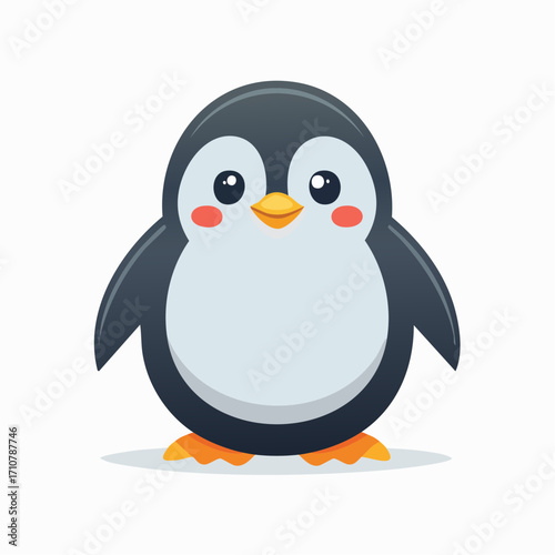 Cute cartoon penguin character illustration, a friendly and adorable flightless bird with a simple, clean design, perfect for children's content and whimsical designs