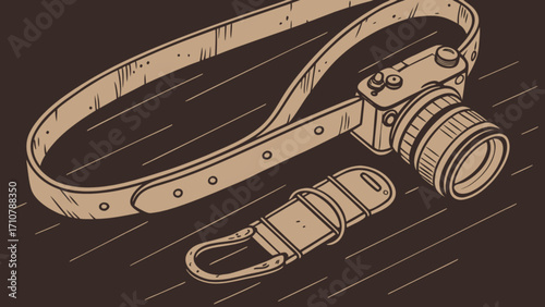 Vintage camera with leather strap illustration for photography enthusiasts and collectors item art