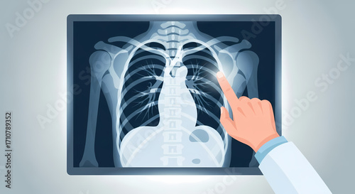 Doctor examining X-ray of human chest on a tablet screen