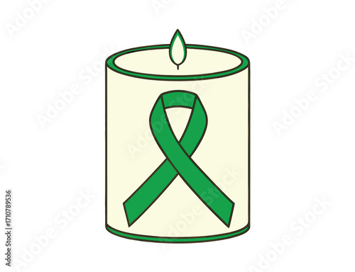 Candle with a Green Ribbon Illustration Symbolizing Awareness and Support