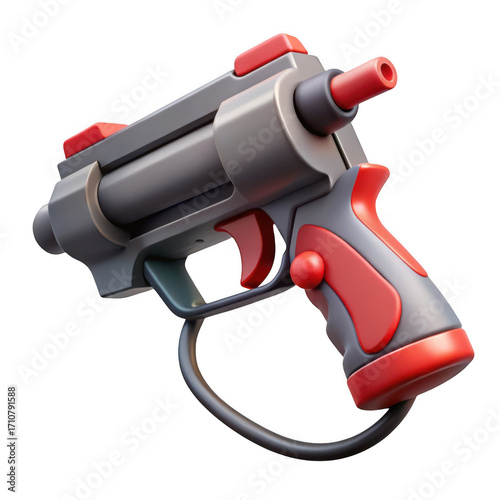Futuristic sci-fi blaster pistol with red accents isolated on transparent background