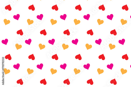 Seamless pattern design with colorful hearts in boho style. Simple abstract texture. Romantic background. Great for fabric, textiles, and apparel. Soft pink and beige colors. Vector illustration