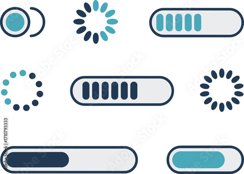 Modern animated loading indicators set smooth progress bars and circular spinners for web design