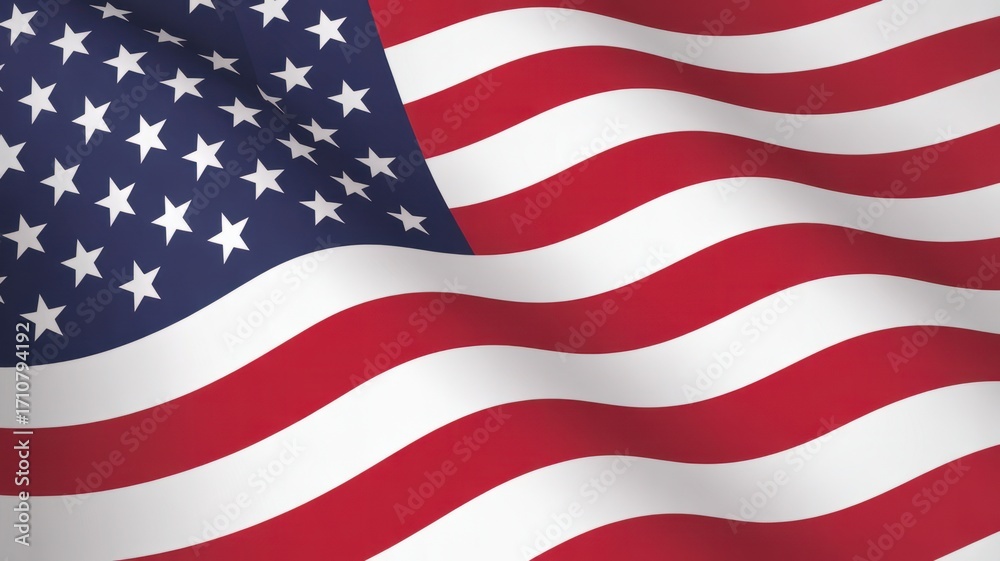 Obraz premium A waving american flag with red and white stripes and blue field with white stars visible
