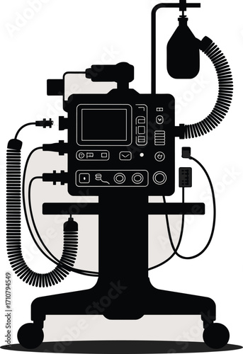 Silhouette of medical ventilator machine for respiratory support in healthcare settings