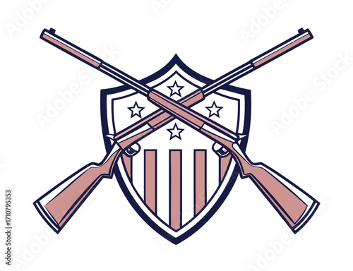 Crossed hunting rifles with shield background design for patriotic themes