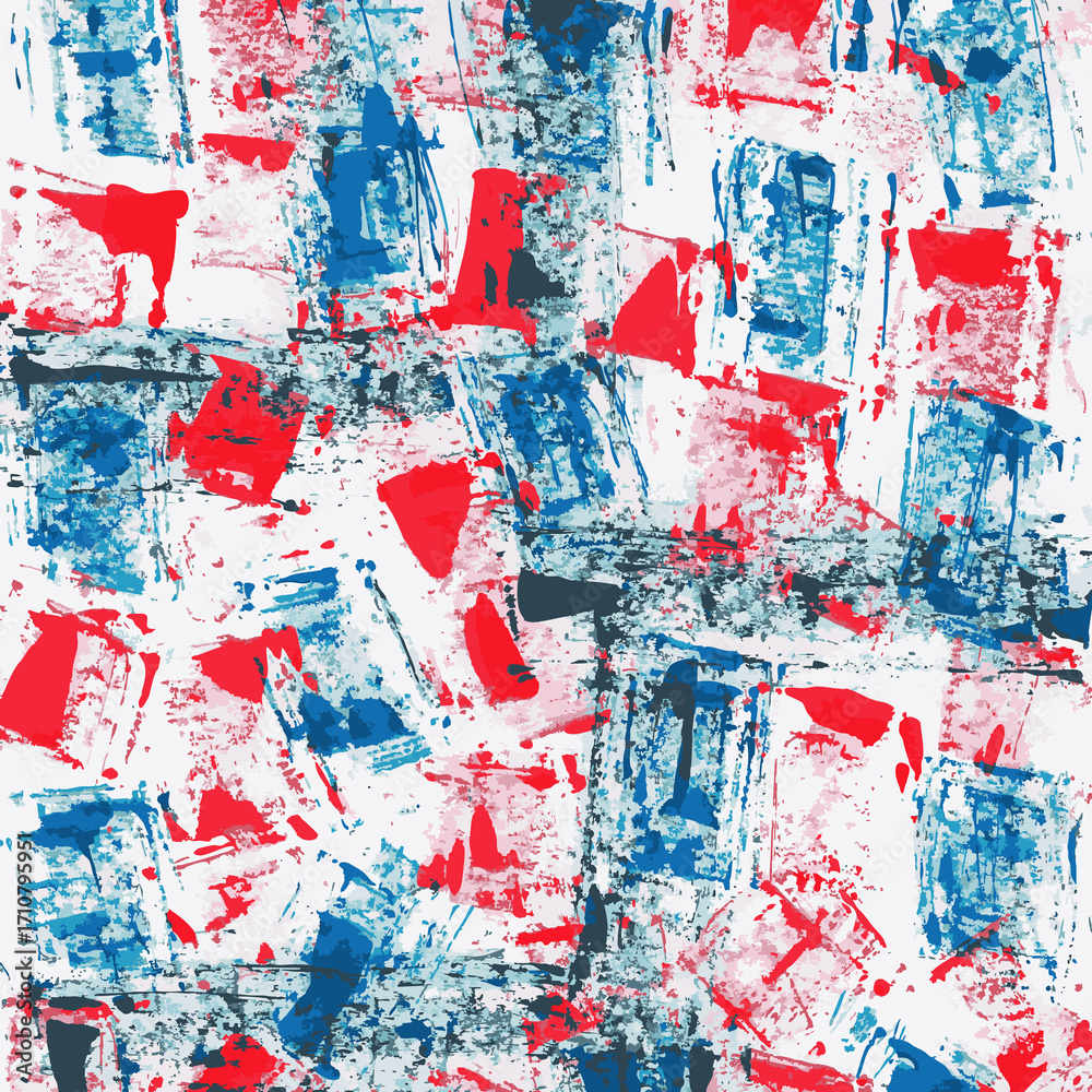 Fototapeta premium Short blue and red paint strokes on white background.