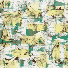 Ingelijste posters Verweerde muur Aquarel blokken in aqua en geel  © Marcelo