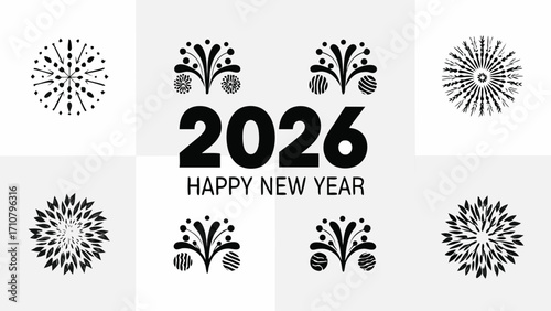 Celebrate 2026 Happy New Year with festive designs and graphic floral elements for new beginnings