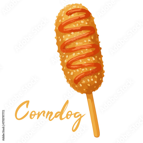 corndog in watercolor illustration style, isolated vector on white background
