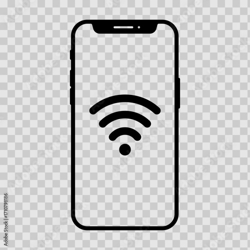 Set of black Smartphone with Wi-Fi icons. Simple Mobile Phone with Wi-Fi icon template. White and black. Vector illustration. Wireless internet Sign isolated on smartphone. Vector wi-fi signal