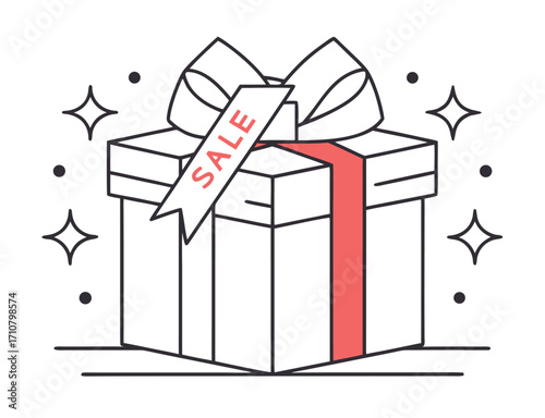Illustration of a present box with sale ribbon for retail promotion campaign