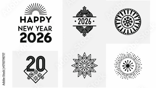 Happy New Year 2026 festive designs for celebrations and holiday greetings, modern and trendy