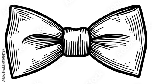 Elegant Bow Tie Classic Formal Accessory Black and White Outline Line Art Drawing Vintage Engraving Style