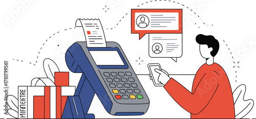 Customer Making Contactless Payment with Mobile Phone Transaction