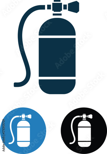 Scuba diving oxygen tank icon set symbolizing underwater adventure and safety equipment