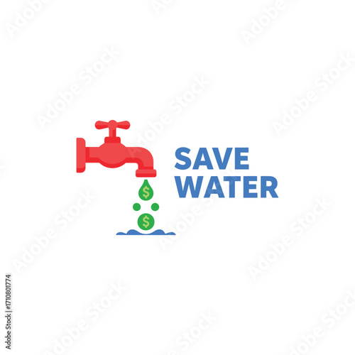 Vibrant illustration showcasing the vital importance of water conservation for environmental health and personal financial savings, with a dripping faucet dispensing money
