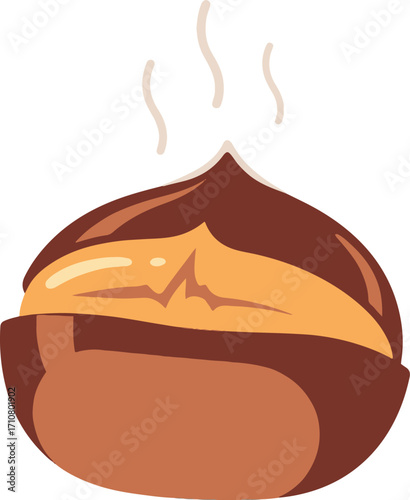 A pixel art illustration depicts a single roasted chestnut.