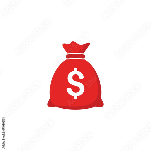 Red Money Bag Icon Financial Wealth, Investment, Savings, Business Success