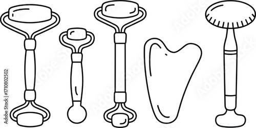 Hand drawn beauty tools set jade rollers gua sha scraper skin care massage instruments