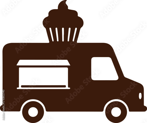 Brown cupcake food truck icon with serving window dessert