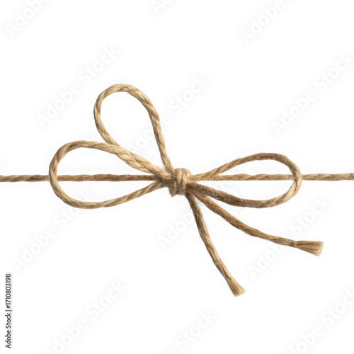  A closeup of string or twine tied in a bow isolated on transparent and white background