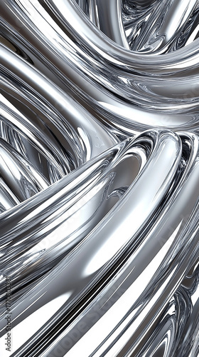 Fluid dynamic silver waves create abstract metallic shapes.