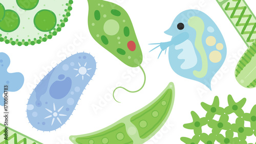 かわいい微生物の背景イラスト_16:9