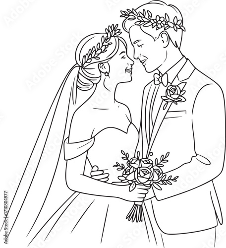 Eternal Bond: Two lovers share an intimate moment of bliss, their gazes locked in an embrace of love, as they prepare to step into forever, hand in hand.