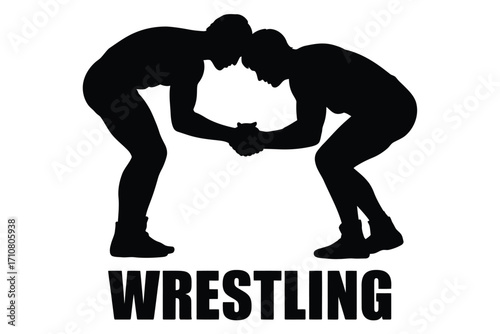 Silhouette of two wrestlers locked in a competitive stance