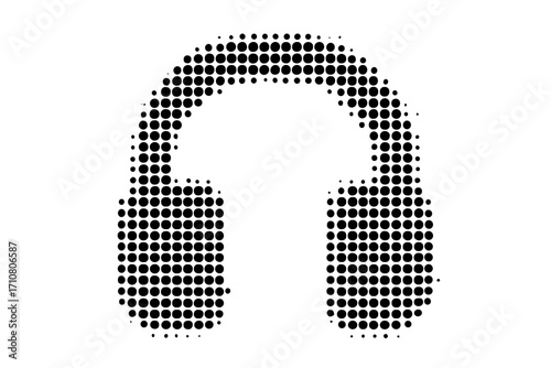 Headphones icon in halftone dot pattern. Vector illustration of headset symbol. Concept for music, audio, sound, podcast, dj, technology. Abstract dotted pixel design element.