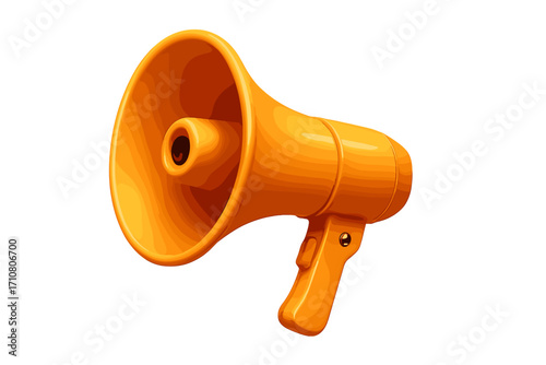 Realistic orange loudspeaker 3d illustration. Megaphone for announcement, attracting attention, news. Concept for marketing, communication, advertising, protest, alert, speech.