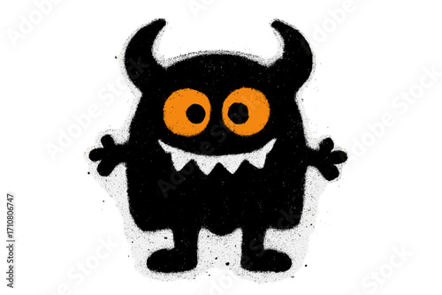 Spray painted graffiti monster icon. Cute sprayed childish character for Halloween. Urban street art stencil of a funny little devil. Vector cartoon illustration isolated on white.