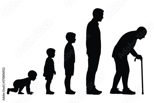 Silhouettes illustrating the stages of human life from infancy to old age