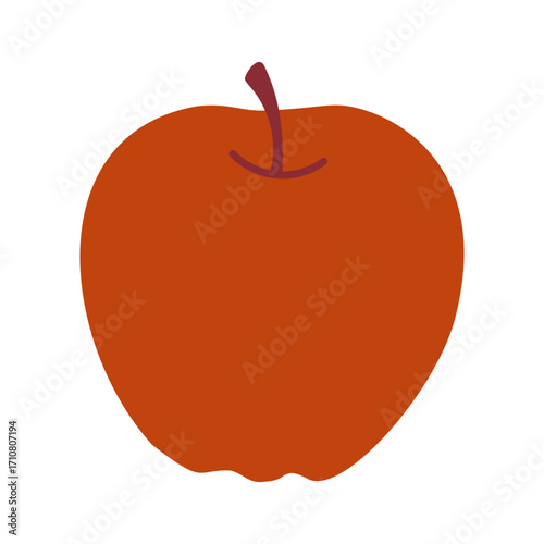 A cartoon apple with a stem. The apple is orange and has a stem. The apple is the main focus of the image