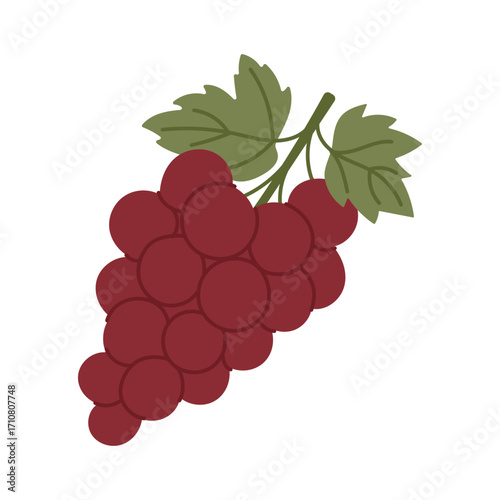 A red grape with a green leaf on top. The grape is ripe and ready to be eaten