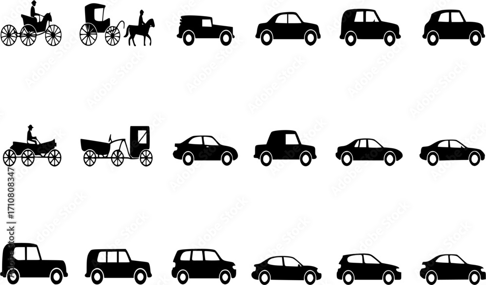 Transportation evolution. Car vector sign.
