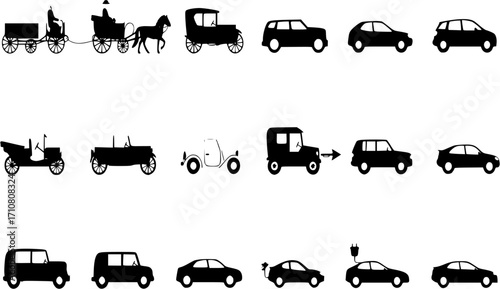 Transportation evolution. Car vector sign.
