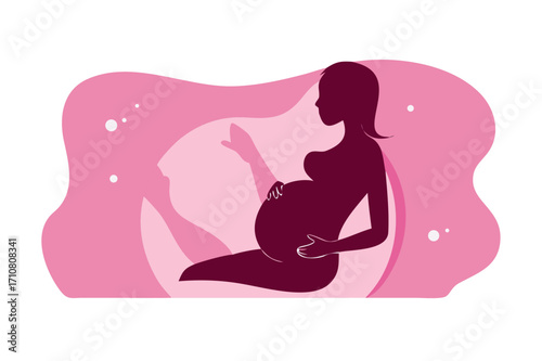 Slhouette of a pregnant woman on a pink background. A simple and modern illustration, perfect for content related to pregnancy, motherhood, and women's health.vector icon
