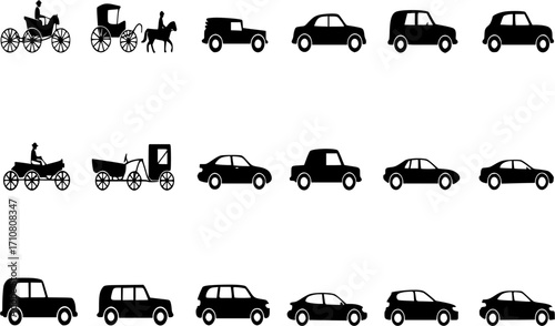 Transportation evolution. Car vector sign.
